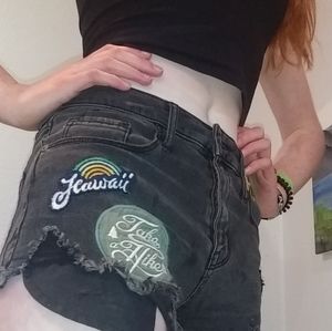 Cute dark grey distressed denim jeans!!